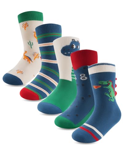 Kyopp Lustige Socken Kinder Jungen Funny Socken Dinosaurier Lustig Animals Cotton Socken mit motiv Unisex Kids Crew Socks 5 Pairs 26-28 von Kyopp