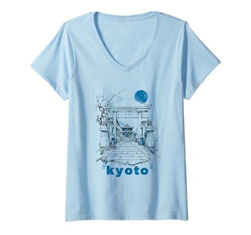 Damen Kyoto Outfit mit Japan Design und Japanischer Tempel Asien T-Shirt mit V-Ausschnitt Damen Kyoto Outfit mit Japan Design und Japanischer Tempel Asien T-Shirt mit V-Ausschnitt von Kyoto Design Bekleidung für Herren Damen Kinder