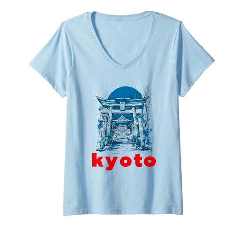 Damen Kyoto Outfit mit Japan Design und Japanischer Tempel Asien T-Shirt mit V-Ausschnitt Damen Kyoto Outfit mit Japan Design und Japanischer Tempel Asien T-Shirt mit V-Ausschnitt von Kyoto Design Bekleidung für Herren Damen Kinder