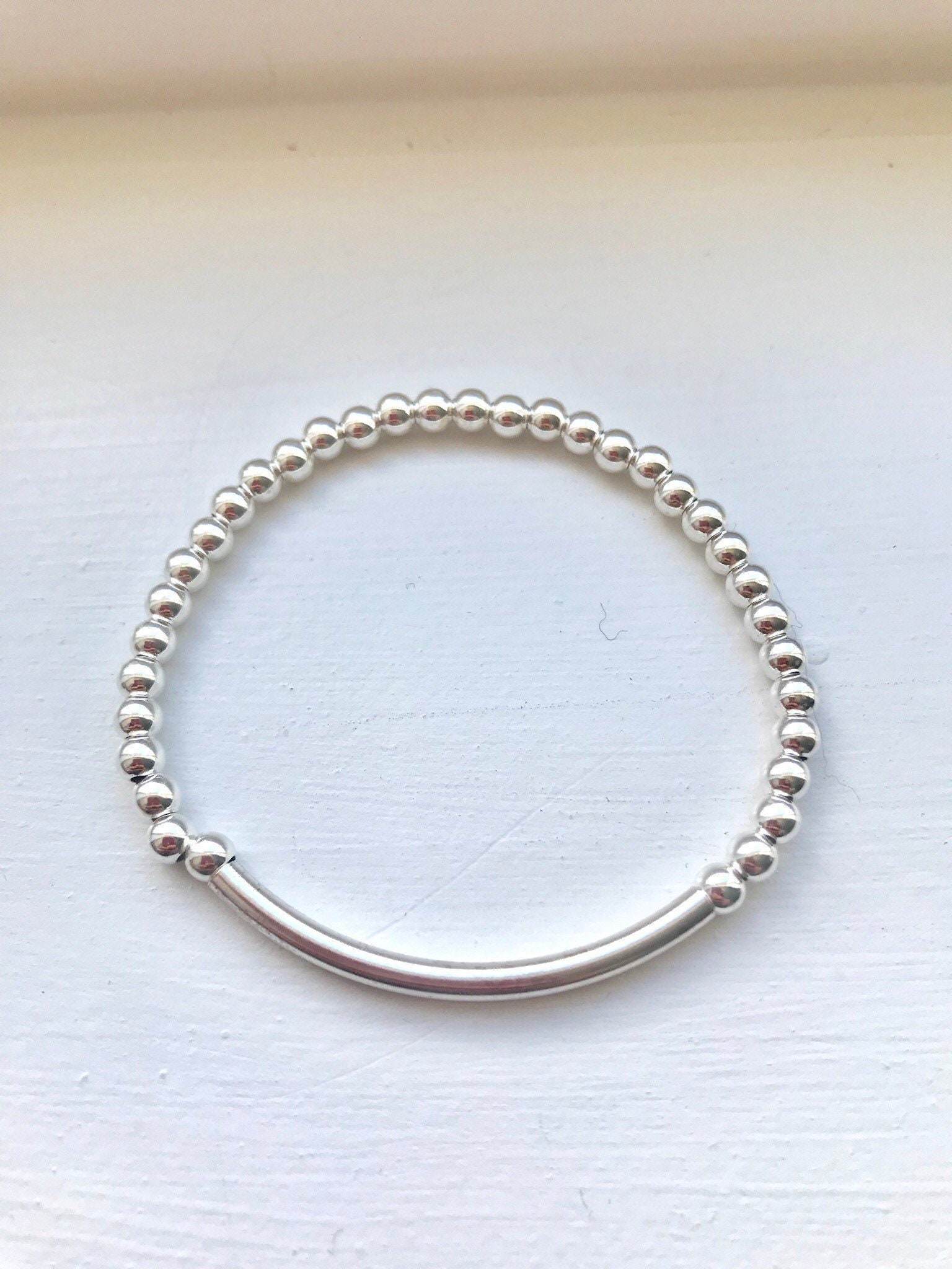 Silber Armband Mit Rohr Und Perlen Sterling Dehnbar Gebogen Elbow Bead Kyperco von KyperCo