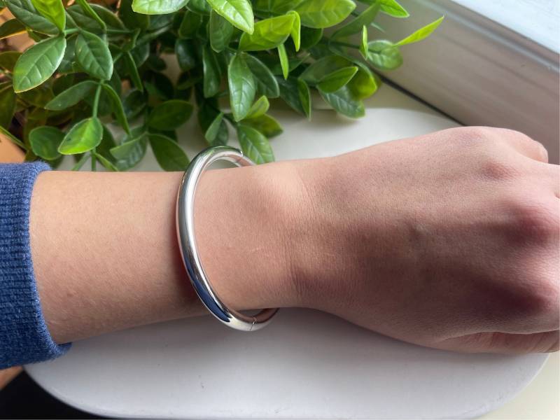 sterling Silber Armreif Dicker Runder Damen Armband Verschluss Offen von KyperCo