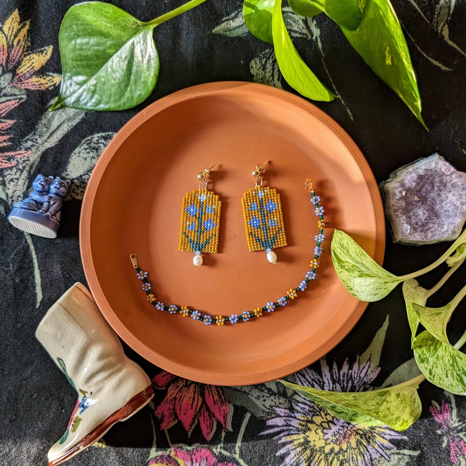Wegwarte - Senfgelb & Blauviolett Wegwarte - Senfgelb & Blauviolett von KyraBeads