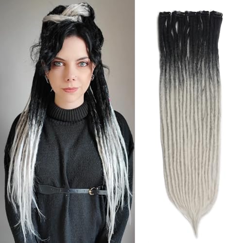 Dreadlocks zum Anklippen, schwarz bis grau, 61 cm, handgefertigt, gehäkelt, Kunsthaar, weich, dünn, 0,6 cm breit, Reggae-Dreadlocks für Mädchen Dreadlocks zum Anklippen, schwarz bis grau, 61 cm, handgefertigt, gehäkelt, Kunsthaar, weich, dünn, 0,6 cm breit, Reggae-Dreadlocks für Mädchen von Kyriena