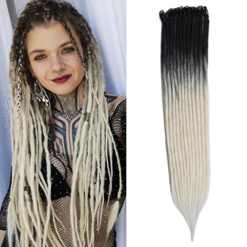 Kyriena 6 Stück dünne Dreadlock-Extensions, 61 cm (24 Zoll), Ombre Weiß, handgefertigt, Wikinger-Häkel-Clip, dünn, 0,6 cm breit, Hippie falsche synthetische Dreadlock-Verlängerungen für Frauen, von Kyriena