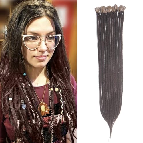Kyriena Dreadlock-Extensions zum Anklippen, 61 cm, Schokobraun, zum Anklippen, dünne 0,6 cm lange Haarverlängerungen, Reggae-Hippie-Kunststoff, einseitiges Dreadlocks für Damen, 7 Stück Kyriena Dreadlock-Extensions zum Anklippen, 61 cm, Schokobraun, zum Anklippen, dünne 0,6 cm lange Haarverlängerungen, Reggae-Hippie-Kunststoff, einseitiges Dreadlocks für Damen, 7 Stück von Kyriena