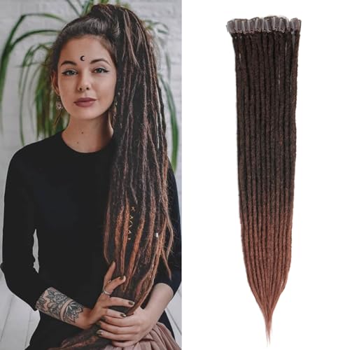 Kyriena Dreadlock-Haarverlängerungen, 6 Stück, synthetisch, Ombre Auburn, Clip auf Dreadlock, handgefertigt, gehäkelt, dünn 0,6 cm breit, Reggae Hippie Fake Dreadlock für Mädchen, T1B / Kastanienbraun Kyriena Dreadlock-Haarverlängerungen, 6 Stück, synthetisch, Ombre Auburn, Clip auf Dreadlock, handgefertigt, gehäkelt, dünn 0,6 cm breit, Reggae Hippie Fake Dreadlock für Mädchen, T1B / Kastanienbraun von Kyriena