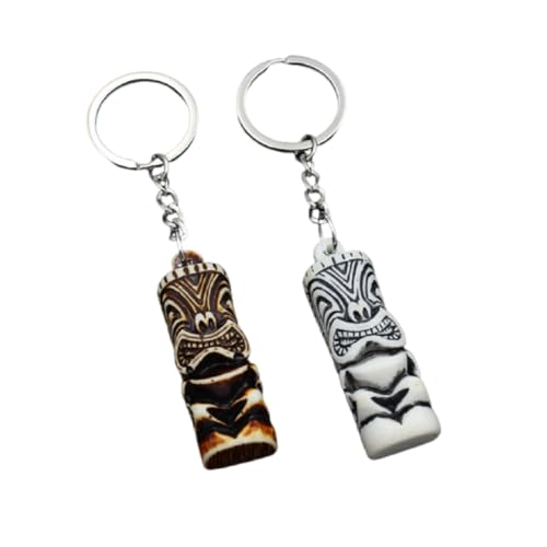 Kysin Chiys Hawaiian Tiki Harz Schutz 3D Amulett Glücksanhänger Schlüsselanhänger Handgemachte Geschenke Boho Autoschlüssel Tasche Zubehör, Weiß/Braun, Einstellbar von Kysin Chiys