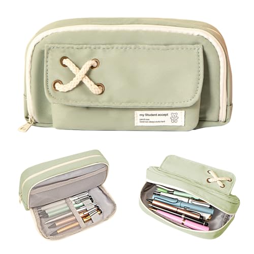 Kytpyi Federmäppchen, Mäppchen Aesthetic, 21 * 11.5cm Groß Stiftemäppchen mit 3 Fächer Reißverschluss für Schule Büro Hochschule Haus, Haltbar Modish Federtasche Jungen Mädchen Erwachsene(Grün) von Kytpyi