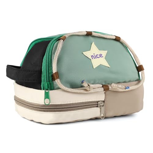 Kytpyi Federmäppchen, Stiftemäppchen, 23 * 12 * 14cm Verschleißfestes Großes Kinder Mäppchen mit 3 Fächer Reißverschluss für Schule Büro Haus, Süßes Buntes Etui Stifte für Jungen Mädchen (Grün) von Kytpyi