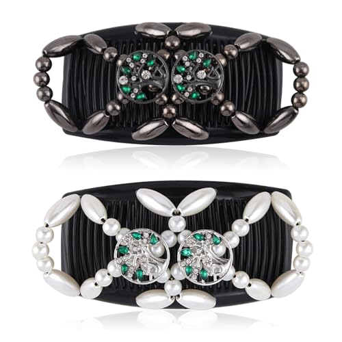 Kytpyi Haarkamm zum Stecken, Haarspangen Damen, 2 Stück Modisch Dehnbar Haarklammer für Dick oder Fein Haar, Haltbar Doppelt Haarkamm Perlen für Damen Mädchen Haarschmuck DIY Frisur(Baum) von Kytpyi