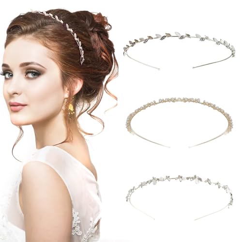 Kytpyi Haarreifen Damen, Haarschmuck Hochzeit, 3 Stück Damen Mädchen Schlichter Eleganter Haarreif für Kurze Haare Lange Haare, Glitzer Tiara für Hochzeit Party Geburtstag Fest usw von Kytpyi