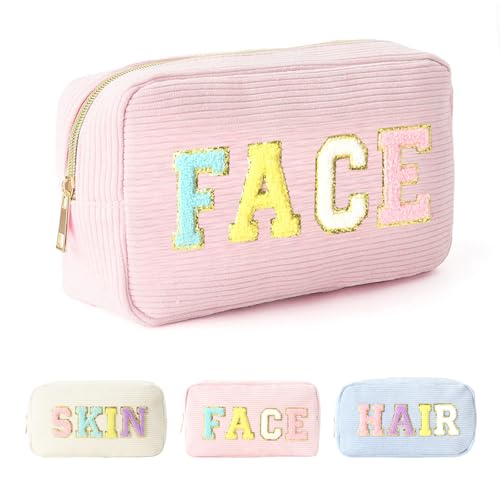 Kytpyi Kleine Kosmetiktasche für Handtasche, Kosmetiktasche Reise, Leicht Weich Kord Kulturtasche Damen für Toilettenartikel, 25,5*7*14,5cm Tragbare Schminktasche für Verabredung Party Reise (Rosa) von Kytpyi