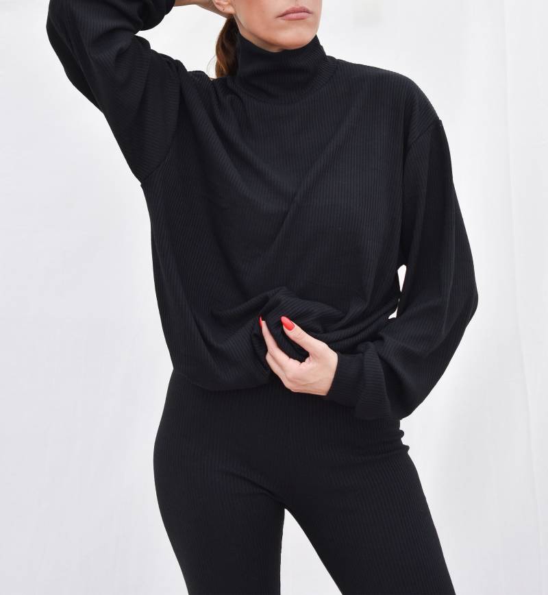Herbst Pullover | Gerippter Strick Bequemer Langer Schwarzer Oversized von Kyulab