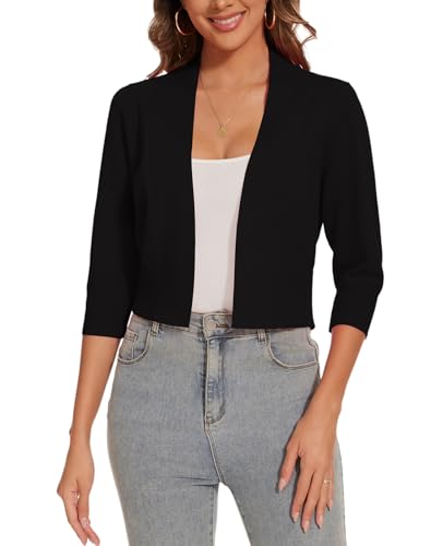 Kyzoeyou Cardigan Noos Strickjacke Damen Kurz V-Ausschnitt Langarmshirt Basic Bolerojacke Freizeit Boleroshrug (Schwarz XL) von Kyzoeyou