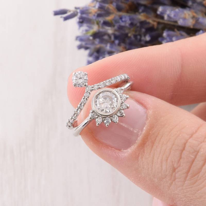 925 Sterling Silber Einzigartige Art-Deco-Damen Eheringe Set, Brautringe Zierliche Trauringe Antike von KzKJewel