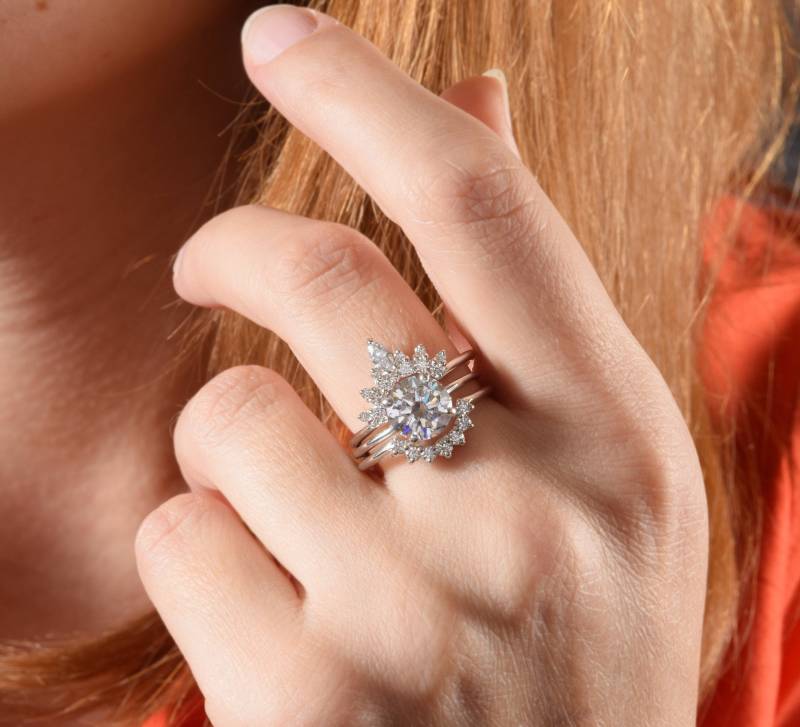 925 Sterling Silber Einzigartige Art-Deco-Trauringe Set, Antike Damen Trauringe Brautringe Verlobungsringe Set von KzKJewel