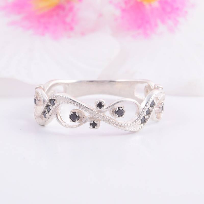 Art Deco Damen Ehering, Sterling Silber Ehering Mit Schwarzen Steinen, Antiker Unikat von KzKJewel