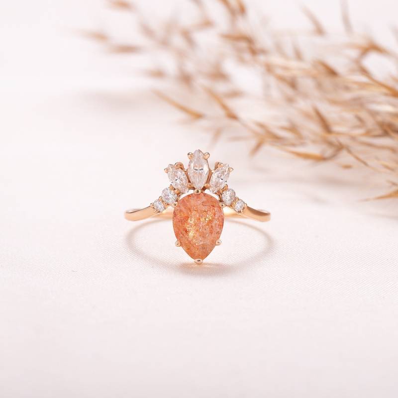 Art-Deco-Stil Sonnenstein Statement Ring Roségold, Einzigartige Verlobungsring, Frauen Versprechen Ring, Brautring von KzKJewel