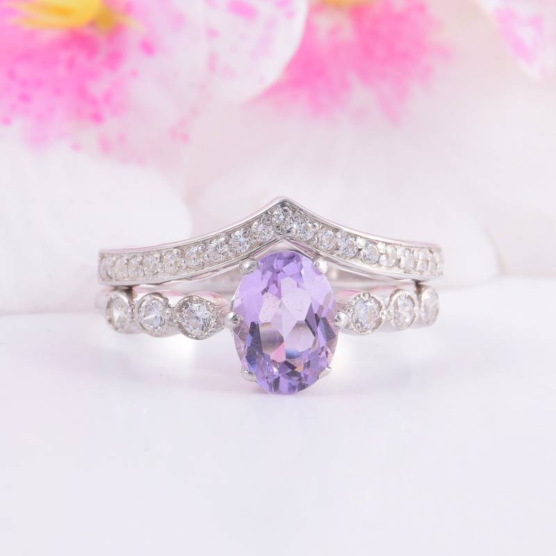 Art Deco Trauringe Set, Einzigartige Verlobungsringe, Antike Eheringe Amethyst Ring Für Frauen von KzKJewel