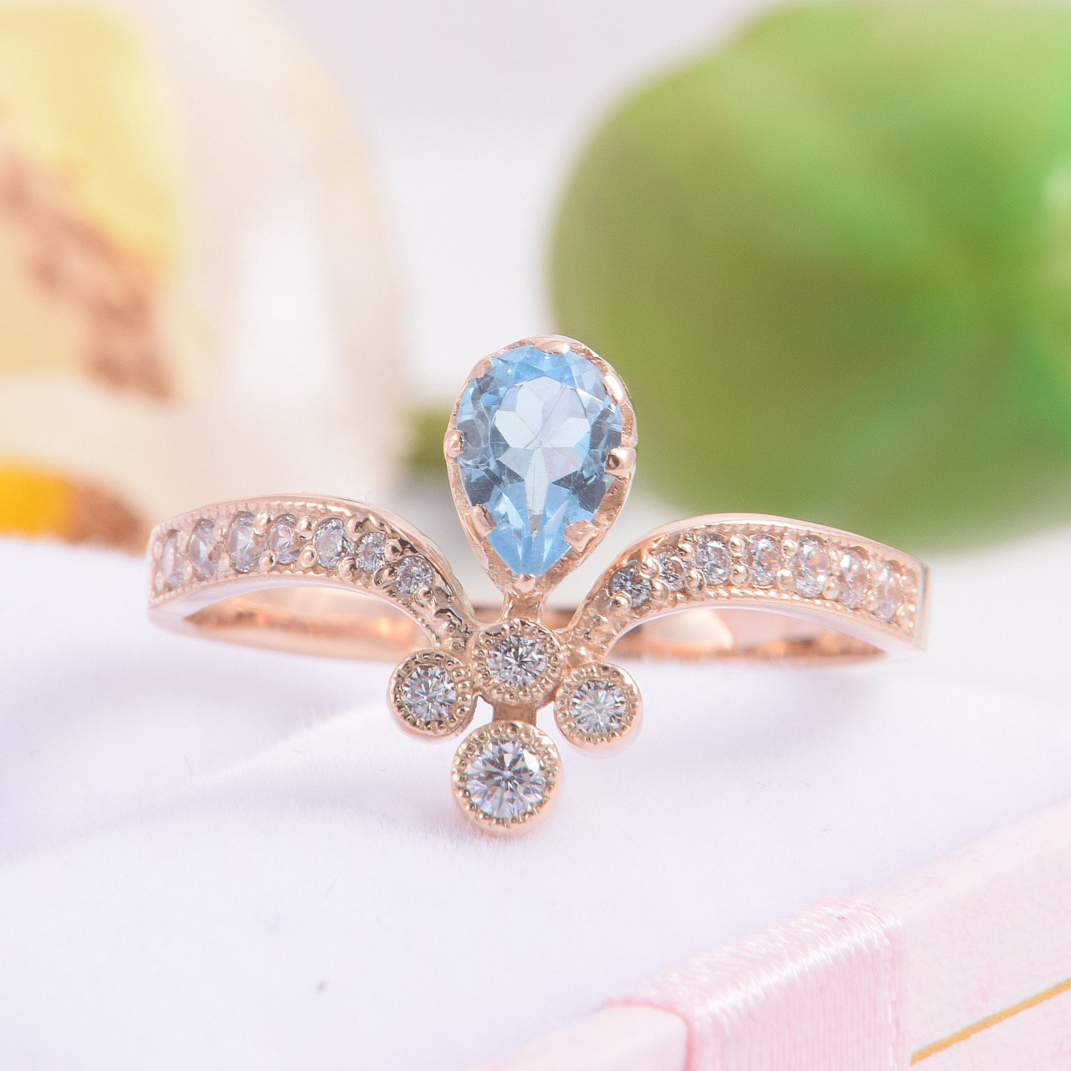 Art Deco Verlobungsring, Pear Cut Rosegold Topas Ring Gold, Promise Frauen Verlobungsring von KzKJewel