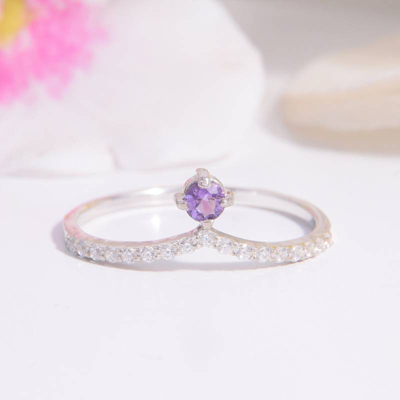 Damen Amethyst Ehering in Sterling Silber, Schmuck, V-Trauring, Chevron von KzKJewel