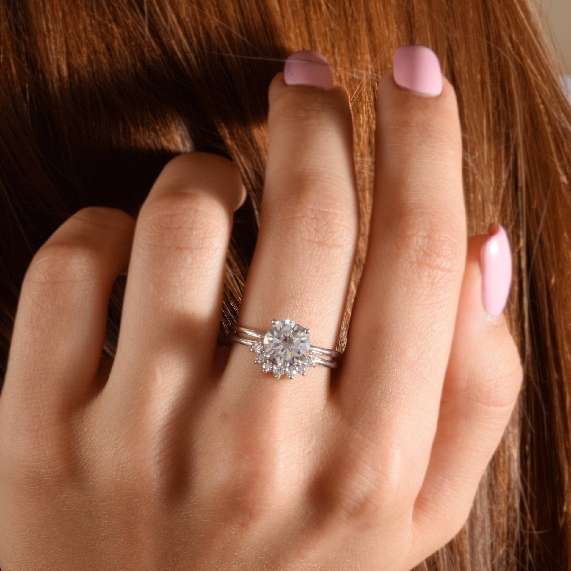 Einfache & Zierliche Damen Ringe Set, 2 Silber 1 Karat Ringset, Einzigartige Silberringe Versprechen Set von KzKJewel