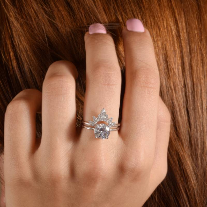 Einzigartige Sterling Silber Damen Ringe Set, 2 Karat Verlobungsringe Art-Deco Trauringe Einfache & Zierliche Set von KzKJewel