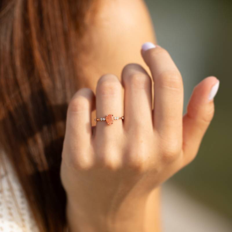 Einzigartiger 14K Roségold Birne Sonnenstein Verlobungsring, Zierlicher Versprechen Ring Für Sie, Frauen Ring, Jahrestag Geschenk Sie von KzKJewel