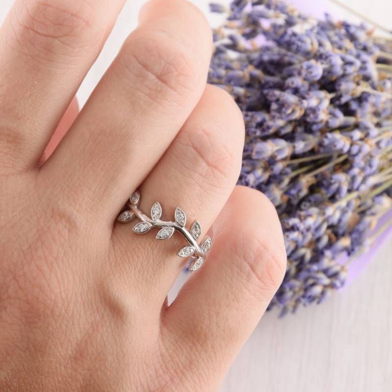 Einzigartiger Ehering Mit Zweig, Blätter Aus Sterlingsilber von KzKJewel