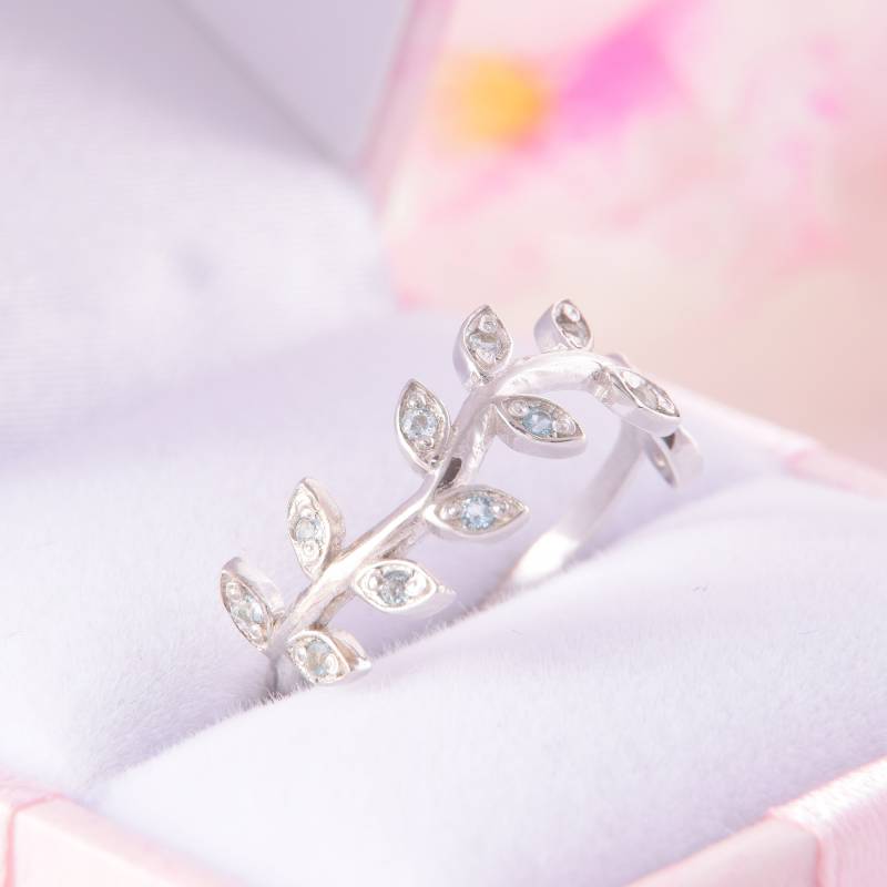 Einzigartiger Ehering Silber Für Frauen, Topas Ehering, Blätter Zweig Baum Zierlich von KzKJewel