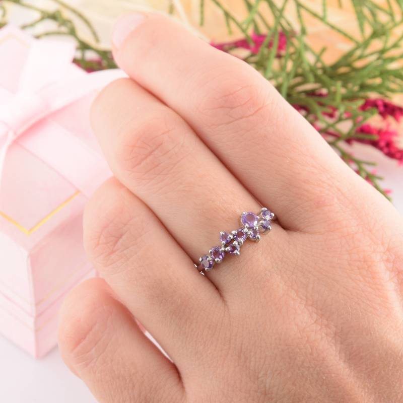 Einzigartiger Silber Amethyst Cluster Ehering, Damenring, Verlobungsring, Amethystring Für Frauen von KzKJewel