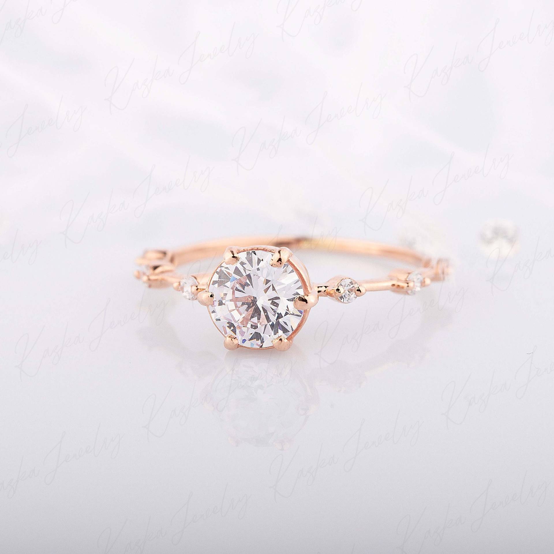 Frauen Einzigartiger 1Ct Verlobungsring Roségold, Versprechensring Im Art-Deco-stil, Ehering Rundschliff, Jahrestag Geburtstagsgeschenk Für Sie von KzKJewel