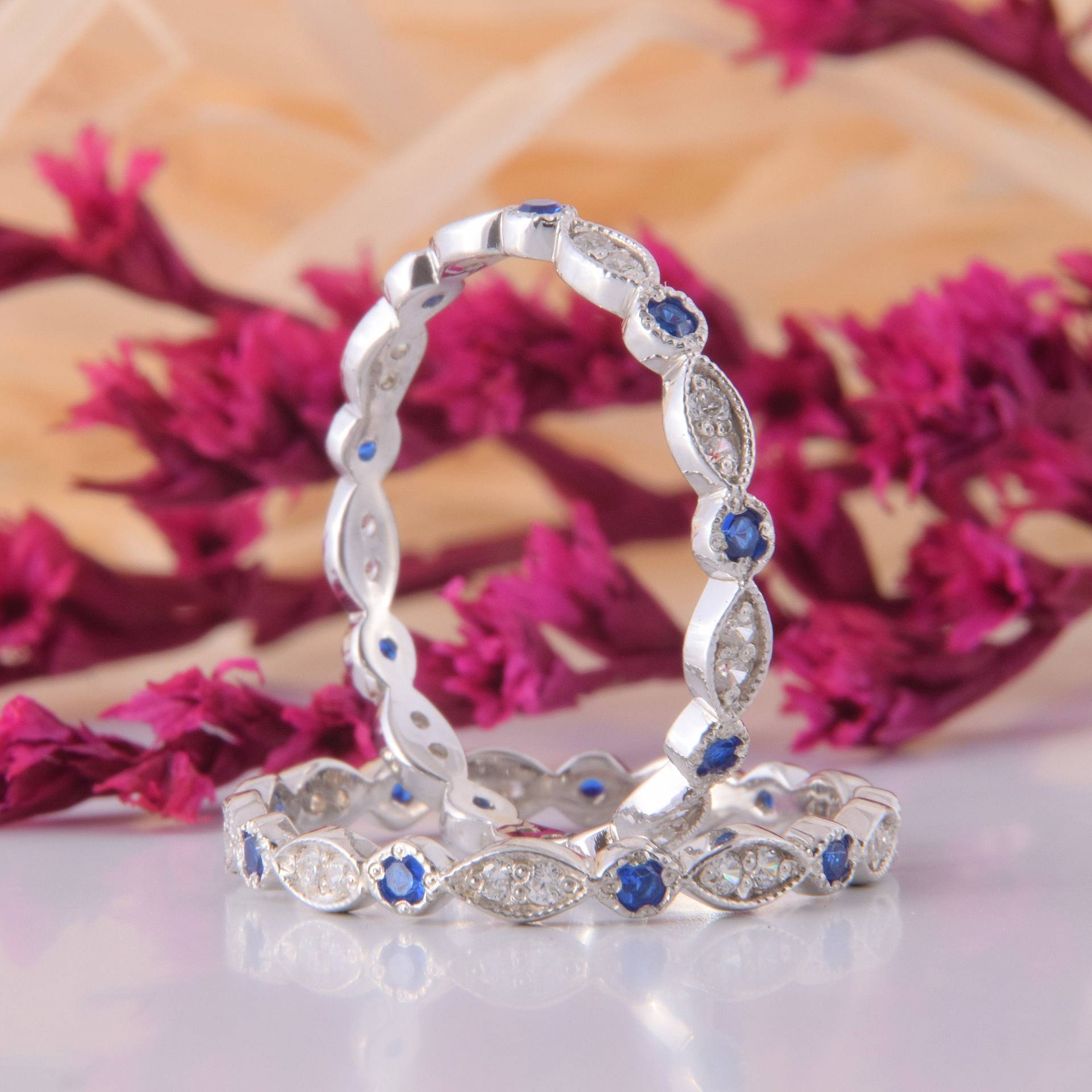 Saphir Trauringe Set, Eheringe Ring Für Frauen, Silber, Einzigartige Set von KzKJewel