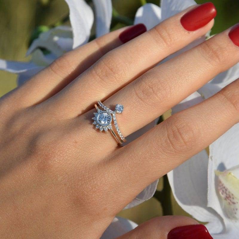 Weißgold Art-Deco-Trauringe Set, Trauringe Einzigartige Antike Goldringe Set von KzKJewel