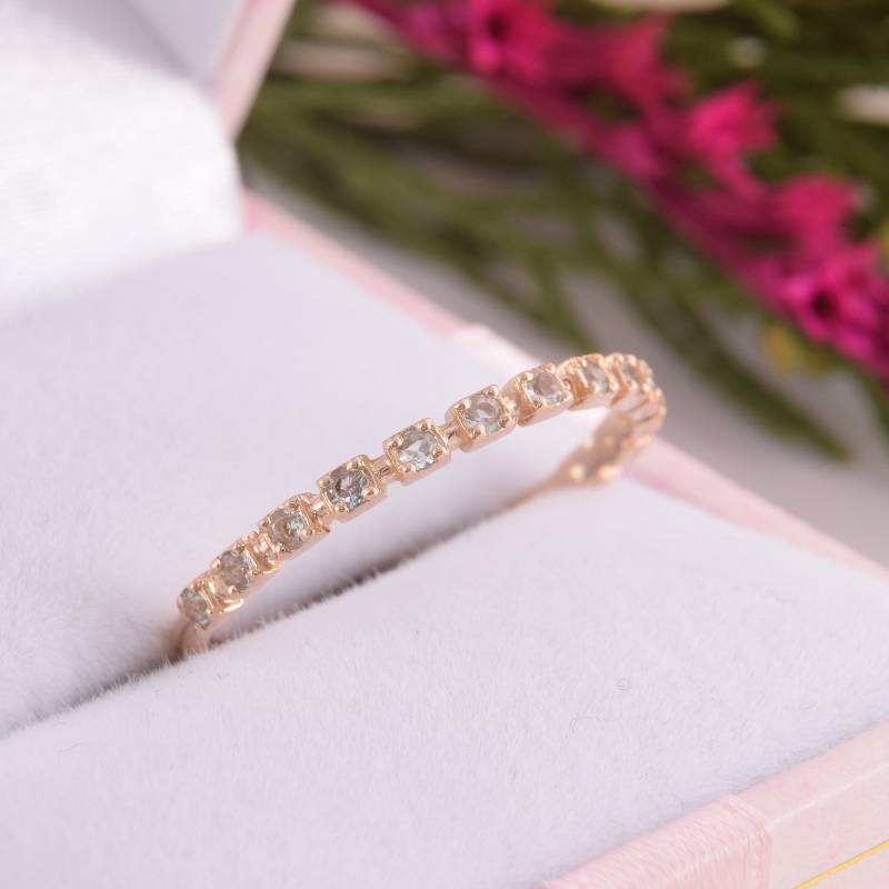 Zarter Ehering 14K Rose Gold Damenring, Trauring Mit Blautopas Für Sie, Und Zierlicher Ehering, Goldring Topas von KzKJewel