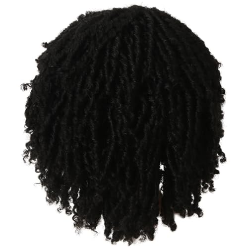 Kznifmk 1 Stk. Afrika Hohlverschmutzung Geflochtene Perücke Kurzes Lockiges Haar Schwarz Chemiefaser Dreadlock-Perücke für Damen von Kznifmk