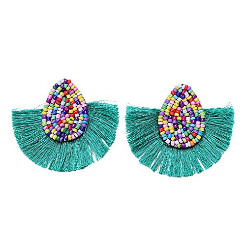 Kznifmk Bohème Perlen Quaste Ohrringe für Frauen Große Aussage Ohrringe Damen Hochzeit Fransen Hängende Ohrringe Grün von Kznifmk