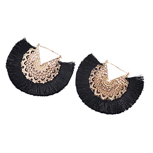 Kznifmk Fashion Hohl Metall Quaste Fransen Deklaration Ohrringe für Frauen Boho Ohrring Schwarz von Kznifmk