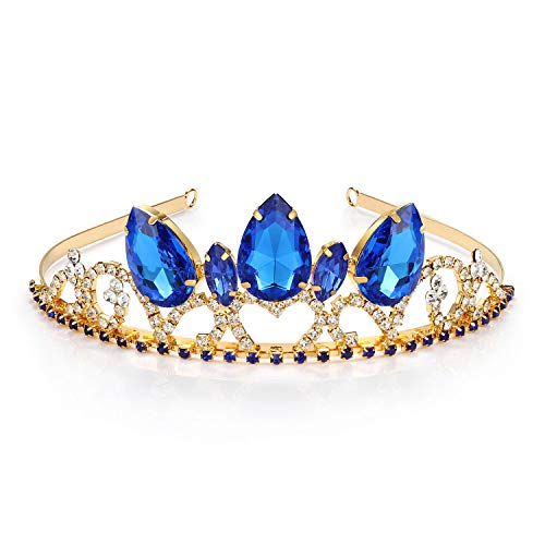 Evie Nachkommen 2 Crown Blue Heart Tiara Evie Kostüm Gold Tiara Weihnachten Halloween für Kinder von Kzslive