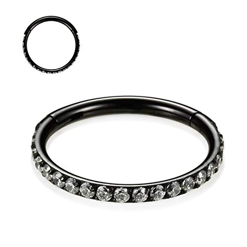 16G CZ Schwarze Nasenringe 10mm Septum Clicker 316L Chirurgische Stahlnasenringe Knorpelohrringe Creolen Daith für Männer Frauen Piercing Schmuck von hengkaixuan