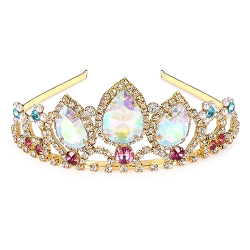 hengkaixuan Pretty Rapunzel Tiara Aurora Borealis Stein Sparkly Gold Tiara Prinzessin Krone Tangled Kostüm Süßes Geschenk für Mädchen von hengkaixuan