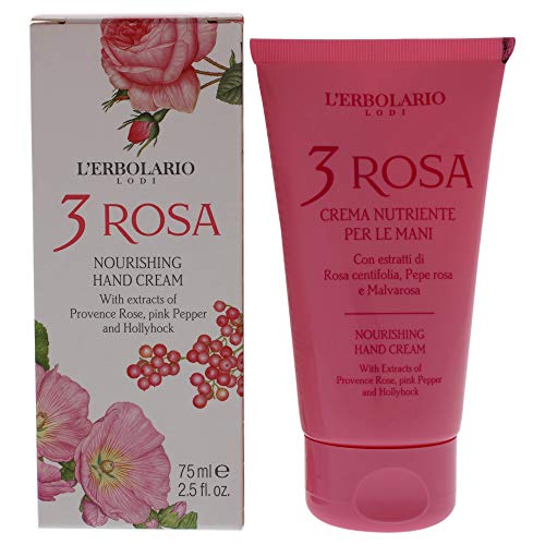 L'Erbolario 3 Rosa parfümierte Handcreme für die Samtige Haut, 1er Pack (1 x 75 ml) von L'Erbolario