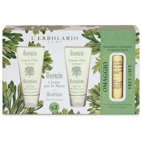 L'Erbolario - Absenzio Geschenkbox Handcreme – Packung mit 2 samtigen Handcremes zu je 40 ml + 1 Lippenpflege, 4,5 ml und 4 Butter L'Erbolario - Absenzio Geschenkbox Handcreme – Packung mit 2 samtigen Handcremes zu je 40 ml + 1 Lippenpflege, 4,5 ml und 4 Butter von L'Erbolario