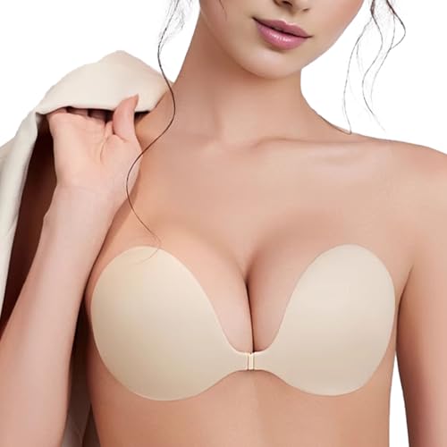 L Lioness Luxe Sticky Push Up BH für Frauen Silikon Klebe Unsichtbarer BH Rückenfrei Trägerlose BHS, Beige, C von L LIONESS LUXE