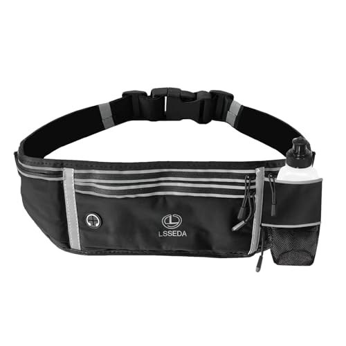 Laufgürtel mit Wasserflasche, für Männer und Frauen, Trinkgürtel, Bauchtasche mit 280 ml Wasserflasche, Laufgürtel, reflektierender Gurt, Reisegeldgürtel für Handy, Joggen, Wandern, Schwarz Laufgürtel mit Wasserflasche, für Männer und Frauen, Trinkgürtel, Bauchtasche mit 280 ml Wasserflasche, Laufgürtel, reflektierender Gurt, Reisegeldgürtel für Handy, Joggen, Wandern, Schwarz von L LSSEDA