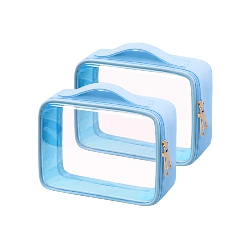 L LULUJAY Transparente Kosmetiktaschen, Make-up-Kulturbeutel mit Griff, Reiseutensilien für Männer und Frauen, 2 Stück, Blau L LULUJAY Transparente Kosmetiktaschen, Make-up-Kulturbeutel mit Griff, Reiseutensilien für Männer und Frauen, 2 Stück, Blau von L LULUJAY