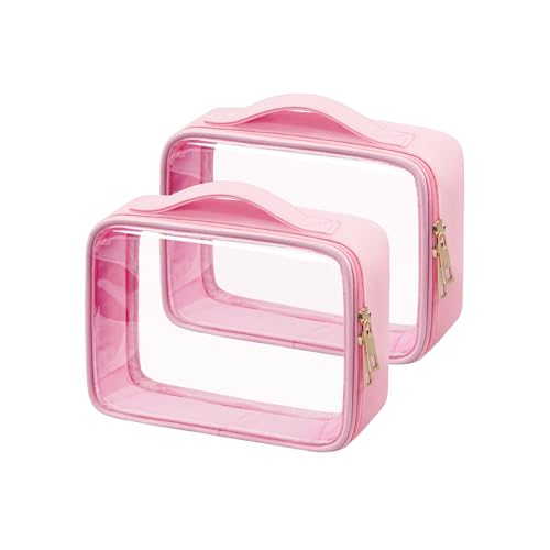 L LULUJAY Transparente Kosmetiktaschen, Make-up-Kulturbeutel mit Griff, Reiseutensilien für Männer und Frauen, 2 Stück, Pink L LULUJAY Transparente Kosmetiktaschen, Make-up-Kulturbeutel mit Griff, Reiseutensilien für Männer und Frauen, 2 Stück, Pink von L LULUJAY
