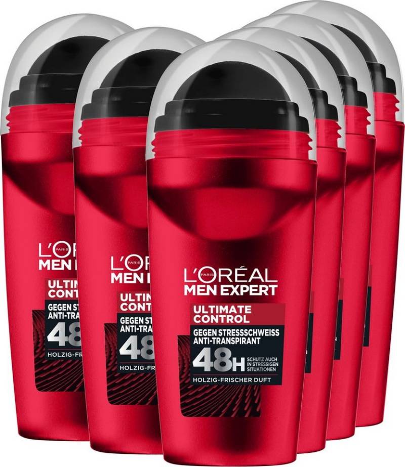 L'ORÉAL PARIS MEN EXPERT Deo-Roller Deo Roll-on Ultimate Control, Packung, 6-tlg., mit hoher Zuverlässigkeit von L'ORÉAL PARIS MEN EXPERT