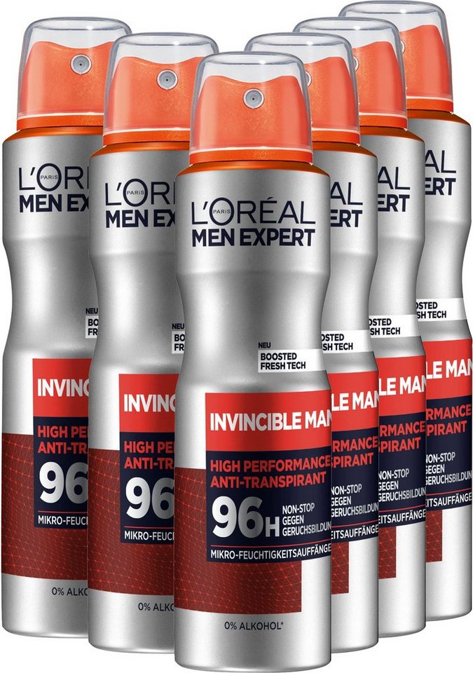 L'ORÉAL PARIS MEN EXPERT Deo-Spray Deo Spray Invincible Man 96h, Packung, 6-tlg., mit hoher Zuverlässigkeit von L'ORÉAL PARIS MEN EXPERT