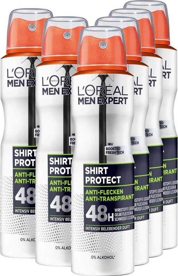 L'ORÉAL PARIS MEN EXPERT Deo-Spray Deo Spray Shirt Control 48h, Packung, 6-tlg., mit hoher Zuverlässigkeit von L'ORÉAL PARIS MEN EXPERT
